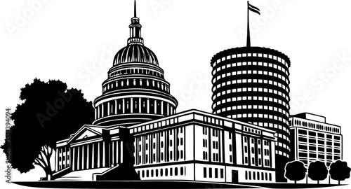 High resolution black and white city skyline silhouette design for urban visuals and architectural concepts