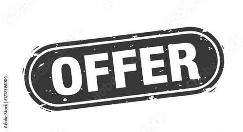 A black and white rectangular stamp with the word "OFFER" displayed prominently, signifying a promotion.