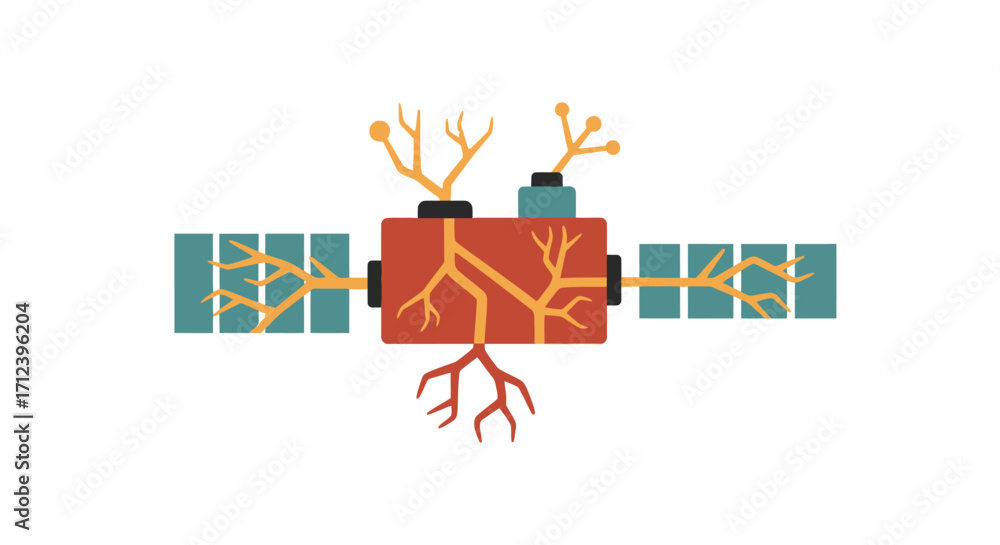 Obraz premium Illustration of a brain-like satellite system.