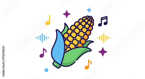 Illustration of a corn cob with leaves.