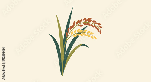 Illustration of a single stalk of ripe rice plant.