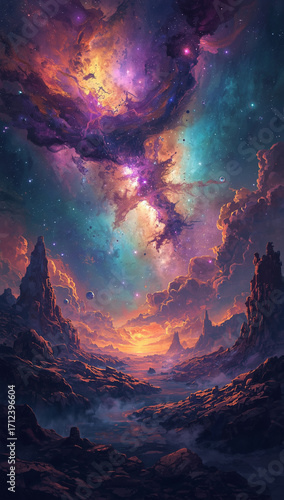 Wallpaper Mural Epic Sci-Fi Space Landscape with Planets, Spaceship, and Floating City Torontodigital.ca