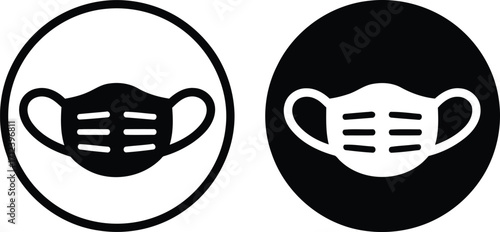 Illustrations of Face Mask Icons Mandating Facial Coverings a Crucial Public Health Precaution Representing Protective Gear and Responsible Preventative Health Safety Measures