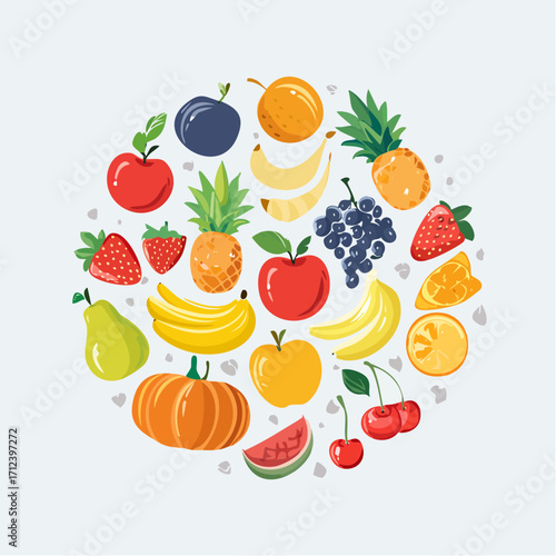 Ein farbenfrohes Vektor-Set mit verschiedenen Obstsorte