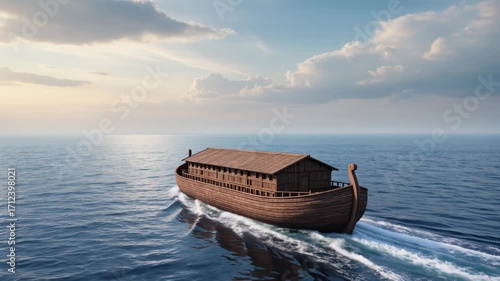 Noah’s Ark Floating Alone on Endless Water - christian footage 4k