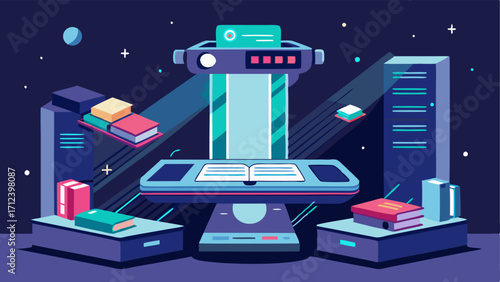 A futuristiclooking scanning station for digitizing books and documents.