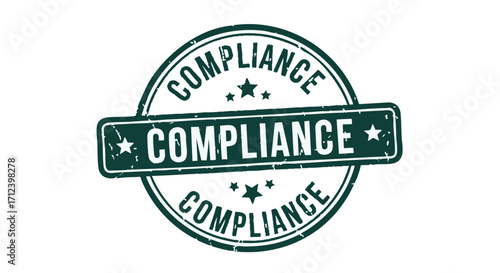 Green compliance stamp with distressed texture, emphasizing regulatory adherence.