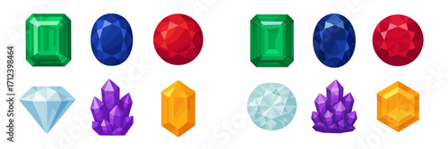 Colorful collection of various gemstones and crystals displayed in an organized manner