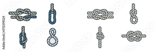 Illustrations of various knots and rope techniques for practical applications