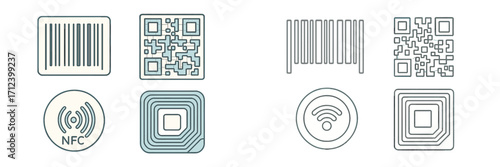 Variety of barcodes and QR codes used in technology and retail settings