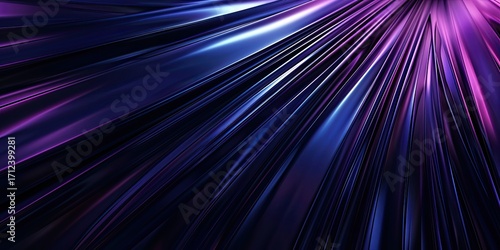 Abstract image of radiating, glossy, dark purple and blue streaks converging at a central point, creating a dynamic and vibrant effect