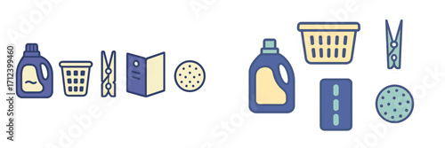 Illustration showcasing laundry items and cleaning supplies in a simple and colorful design for home care tasks