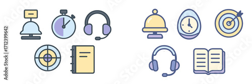 Collection of colorful icons representing various time management and communication tools for effective work