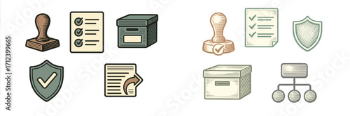 Visual elements of verification tools for organizational processes and documentation in a simplified style