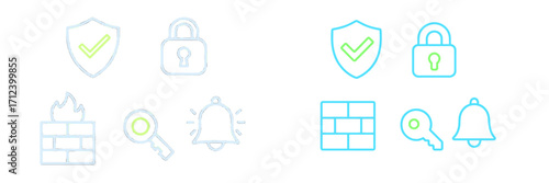 Modern security icons showcasing various aspects of digital protection and safety measures in a simple, minimalist design style