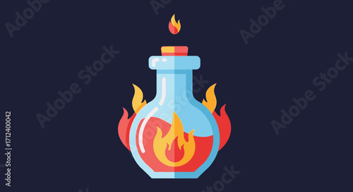 Magical Potion Flask with Flames and Fire Elements.