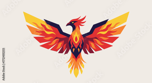 Majestic Phoenix Bird with Fiery Wings in Vibrant Colors.