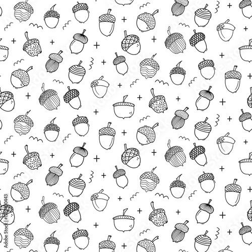 hand drawn acorn icon doodle set autumn nature seamless pattern