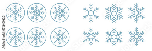 Snowflake designs in various styles and shapes for winter decorations or craft projects