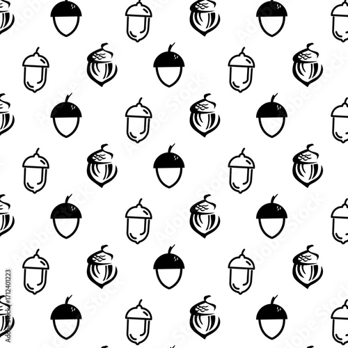 hand drawn acorn icon silhouette set autumn nature seamless pattern