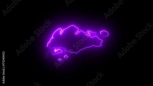 Abstract glowing purple outline of Singapore island map on black background futuristic digital representation of a nation vibrant energy concept