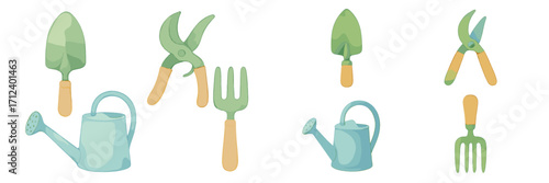Colorful garden tools for planting and pruning in a simple design with a refreshing and modern aesthetic