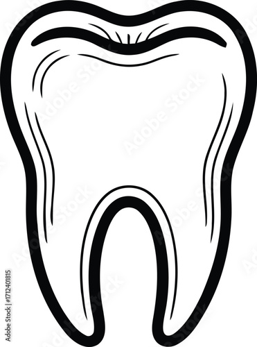 Tooth Cartoon Illustration Simple Black and White Outline Depicting Dentistry Dental Hygiene Oral Health Teeth Anatomy Healthcare Medical Icon