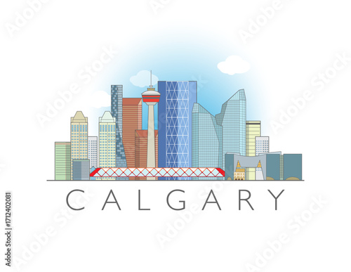 Calgary, Alberta, Canada cityscape illustration skyline drawing in colour
