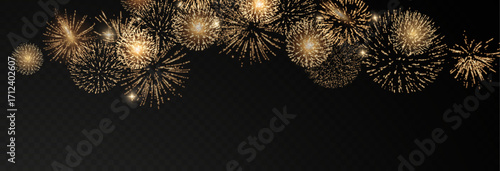Vector realistic lights, flares. Magic fireworks in the night sky, Christmas background for holiday design, poster, postcard on a transparent background, png. Holiday lights.
