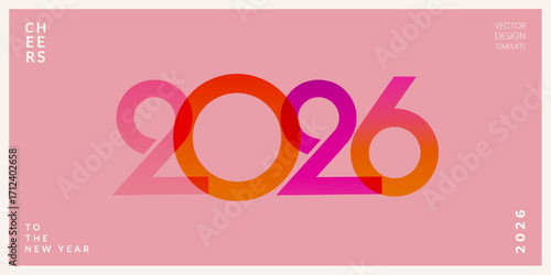 Happy New Year 2026 greeting card, poster, web banner, holiday cover. Creative concept with typography logo 2026 for celebration and season decoration. Vector design template