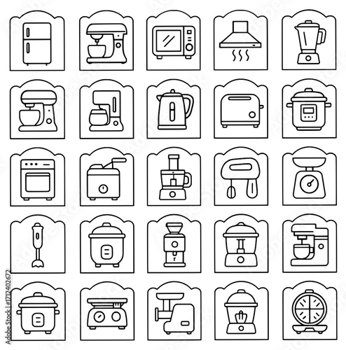 Icon pack, icon sheet, cooking theme, outline version, vector SVG, transparent background PNG