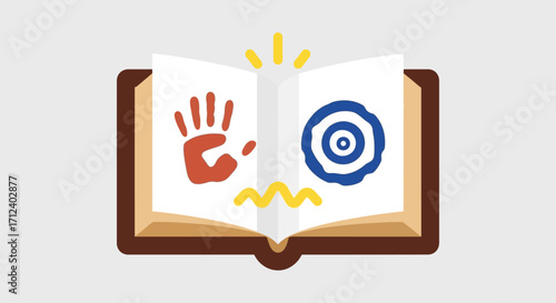 Open Book with Handprint and Target Symbol.