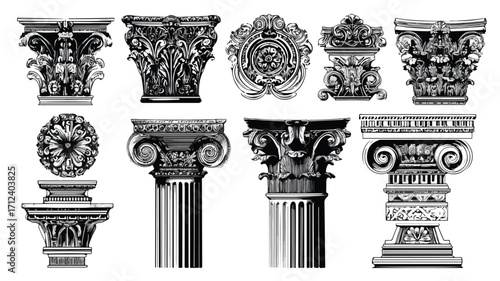 Ancient Architectural Elements Stencil Collection for Design Inspiration