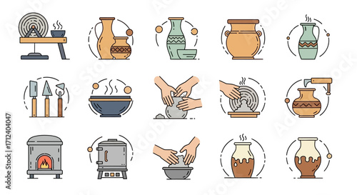 Pottery and Ceramics Icons - Crafting Process and Tools.