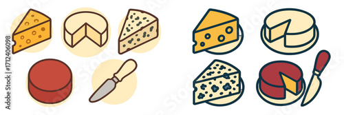 A diverse collection of various cheese types including cheddar, brie, and blue cheese, accompanied by a knife on a rustic wooden board, ready for serving