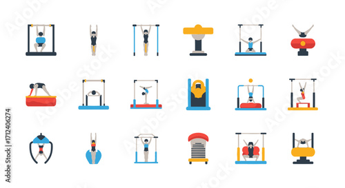 Set of various flat design icons depicting different types of scientific experiments and laboratory equipment.
