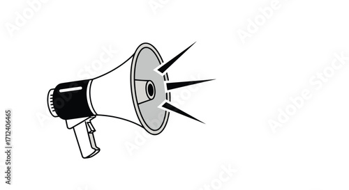A black and white drawing of a megaphone with sound waves emanating from its bell.