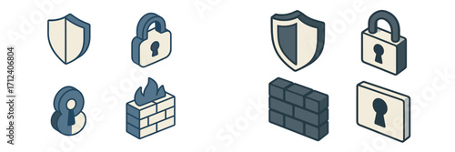 Digital security and data protection with shields, padlocks, keyholes, and firewalls for online safety