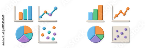 Business analytics and financial data visualization with bar, line, pie, and scatter charts for reports