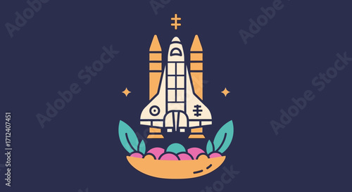 Space Exploration Rocket Launch Illustration.