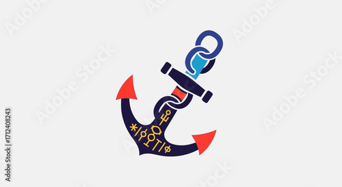 Stylized Anchor Illustration with Intricate Details and Vibrant Colors.