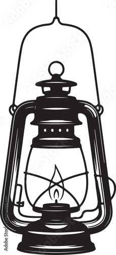 Hanging Decorative Lantern Silhouette with Burning Candle Festive Vector Line Art