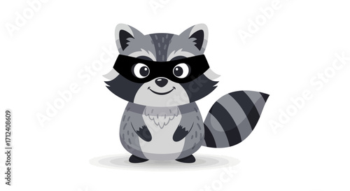 Charming vector illustration of a cute gray raccoon standing and smiling. Adorable woodland animal character design isolated on white