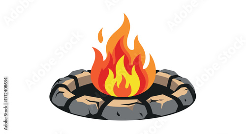 Stylized cartoon campfire with a stone fire pit.