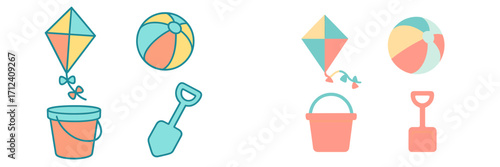 Fun summer activities with colorful beach toys and kites suitable for kids and outdoor play