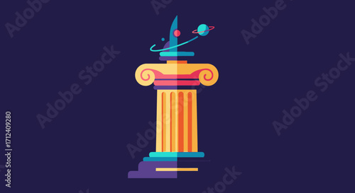 Stylized illustration of a classical column with celestial elements.