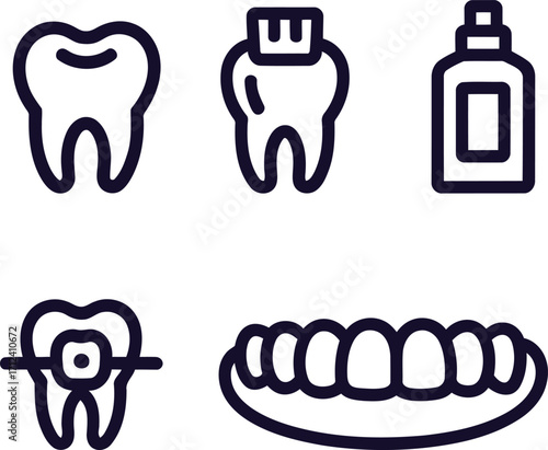 Dental Care Iconography Representing Oral Hygiene Dentistry Procedures and Tooth Health Maintenance for Clean Teeth and Beautiful Smile Preservation and Longevity