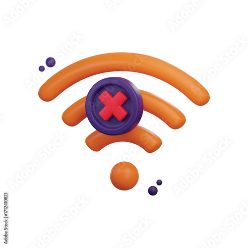 3d rendered wifi symbol with red cross indicates no connection or signal vector
