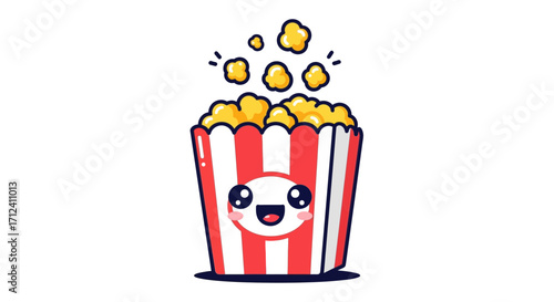 Whimsical Popcorn Delight A Kawaii-Style Illustration for Movie Nights and Snacking Fun