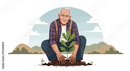 A Senior Planting A Sapling, Fostering Growth, Cultivating A Greener Tomorrow